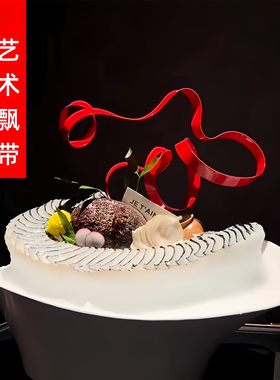 创意刺身摆盘装饰轻奢红色抽象艺术飘带海鲜姿造背景点缀小摆件