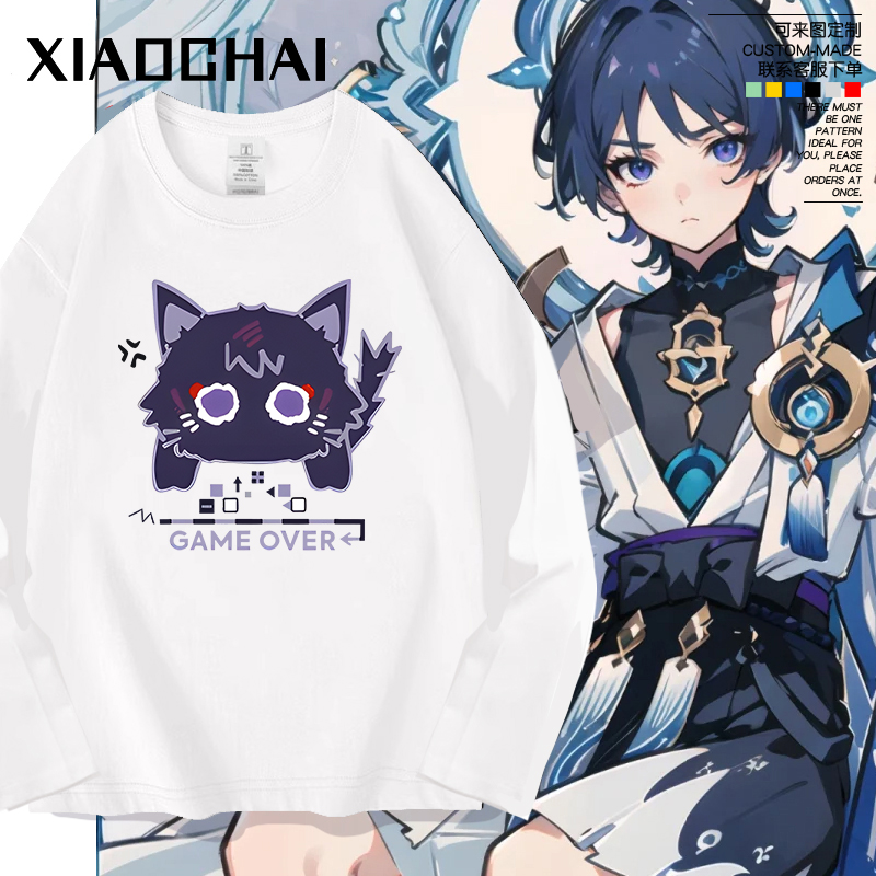 散兵猫猫纯棉长袖原神流浪者cos春秋薄款印花t恤男女动漫游戏周边