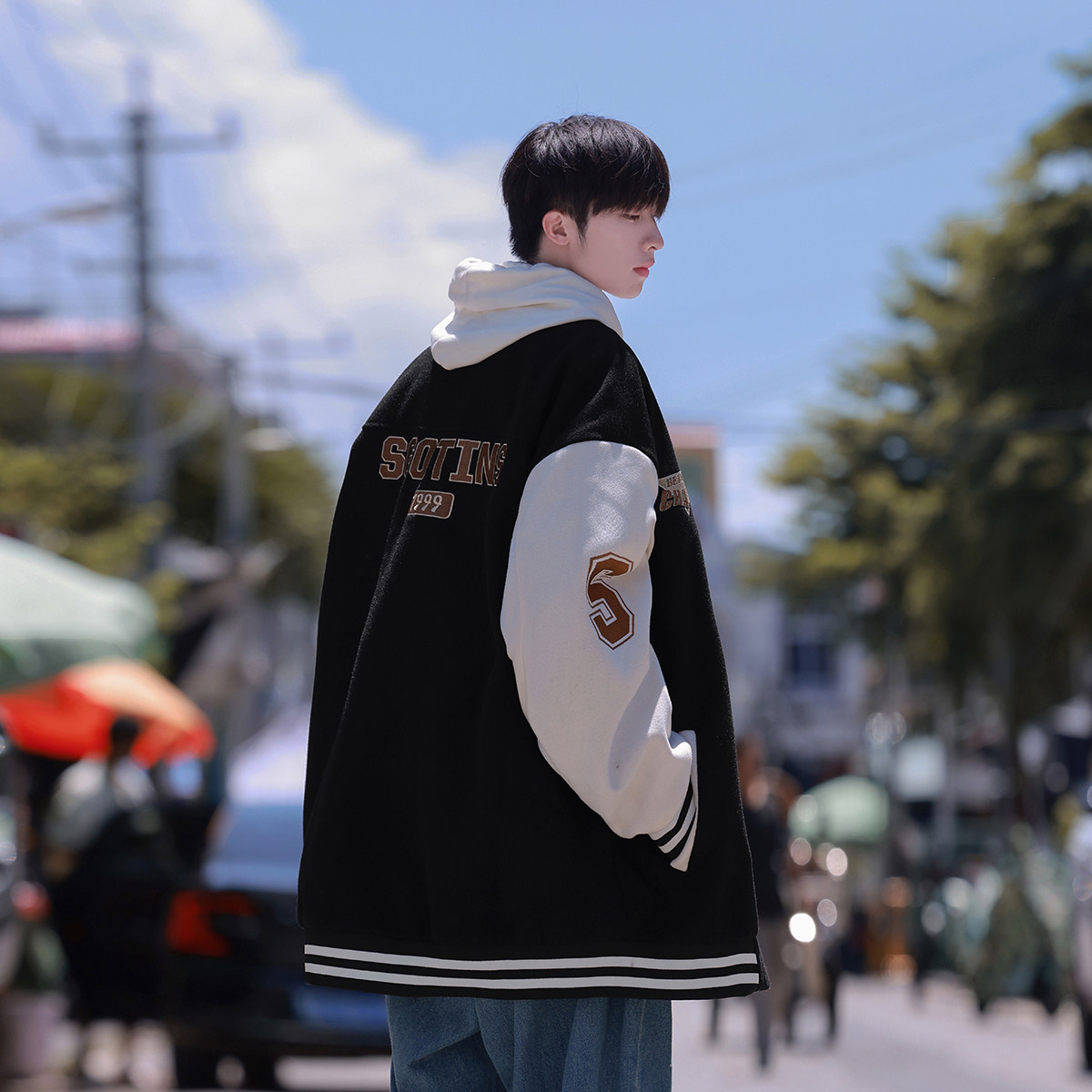 高品质！！2025秋装港风拼色刺绣呢料棒球服夹克M567/P88118,男装夹克,电商A146