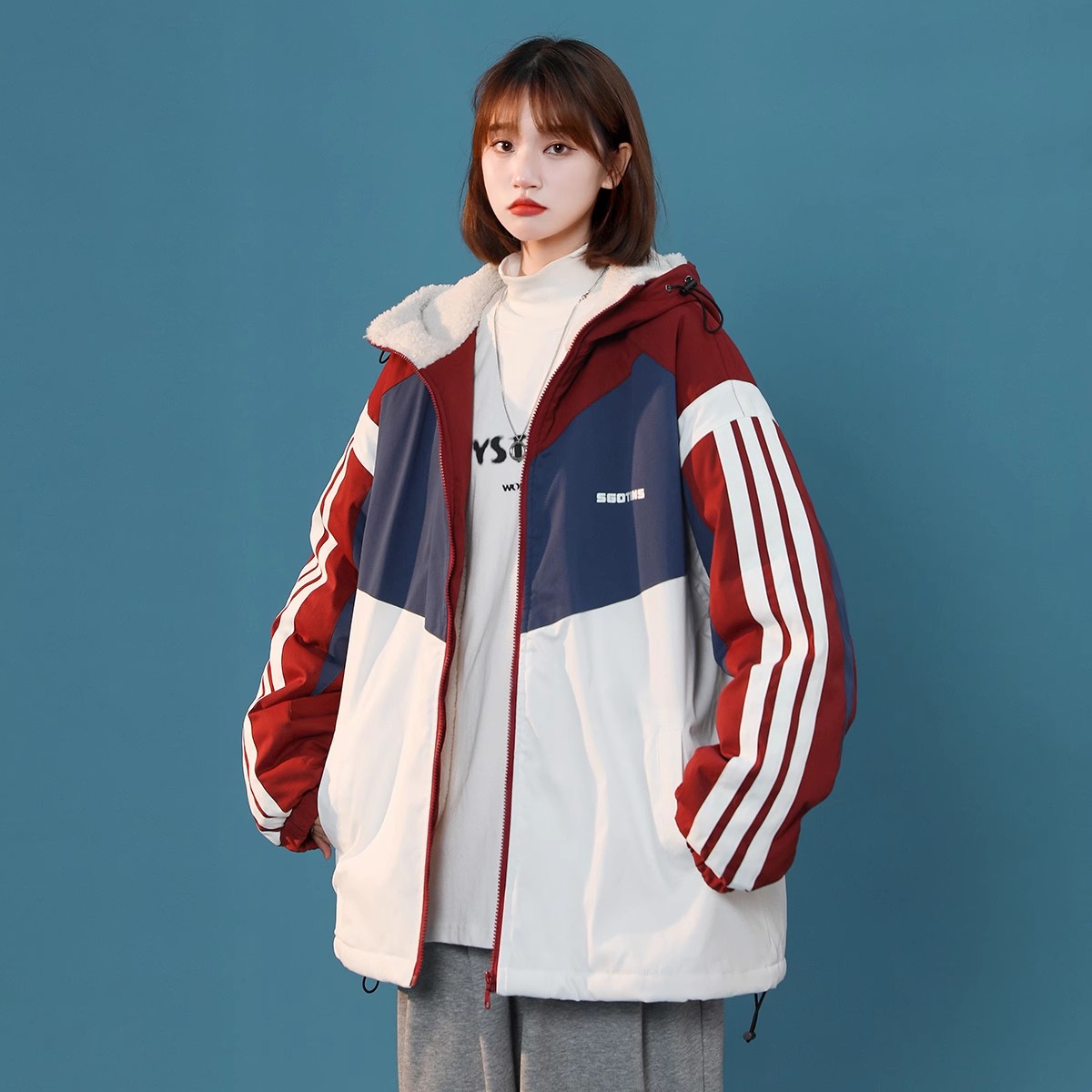 2025冬装新款中性风撞色羊羔毛加厚棉衣外套M265/P128148,男装棉衣,电商A146
