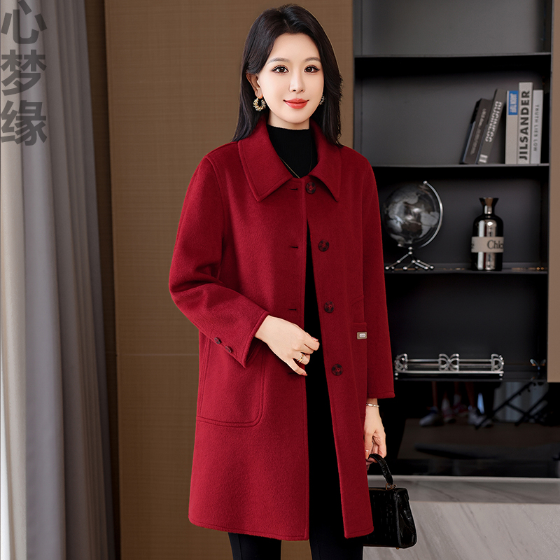 妈妈装双面绒大衣女中长款25秋冬新款宽松高端羊毛呢中老年外套潮