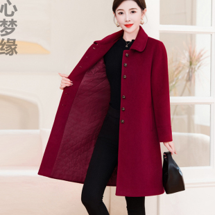 双面绒加厚外套女中长款妈妈装秋冬2025新款毛呢中老年加棉大衣