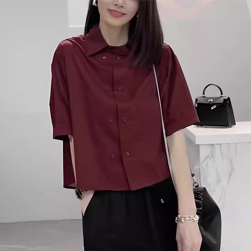 夏季大码POLO领显瘦短袖衬衫女
