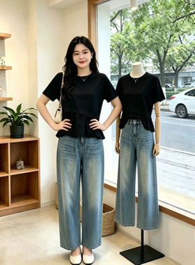 大码微胖遮肉显瘦圆领短袖T恤女
