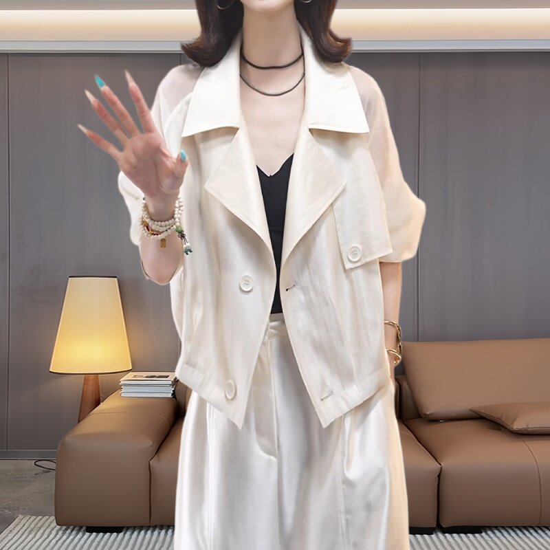 韩版网纱拼接防晒大码女装外套