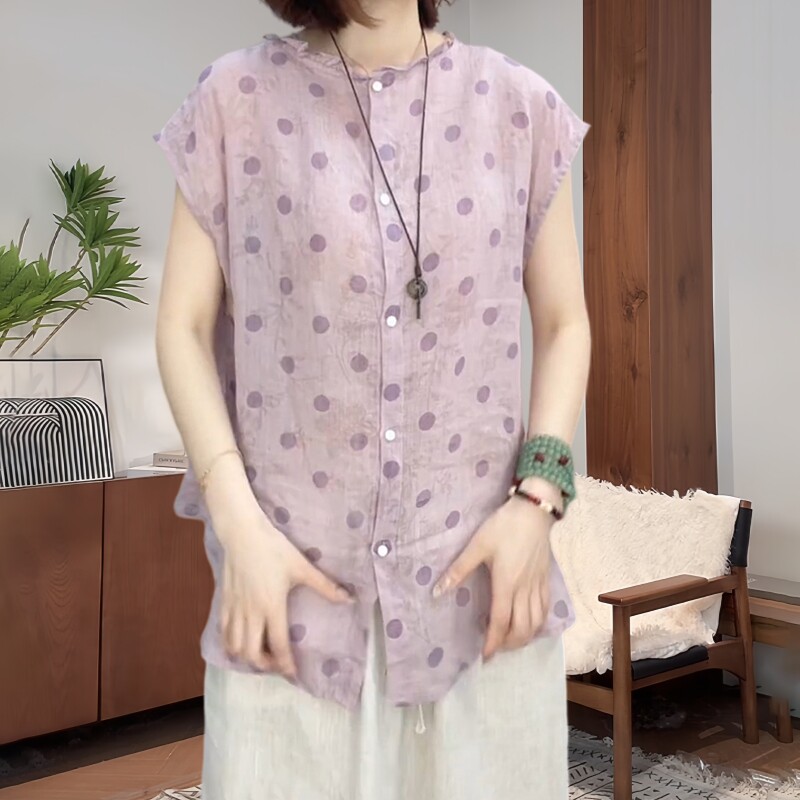 夏季透气波点无袖大码显瘦衬衫