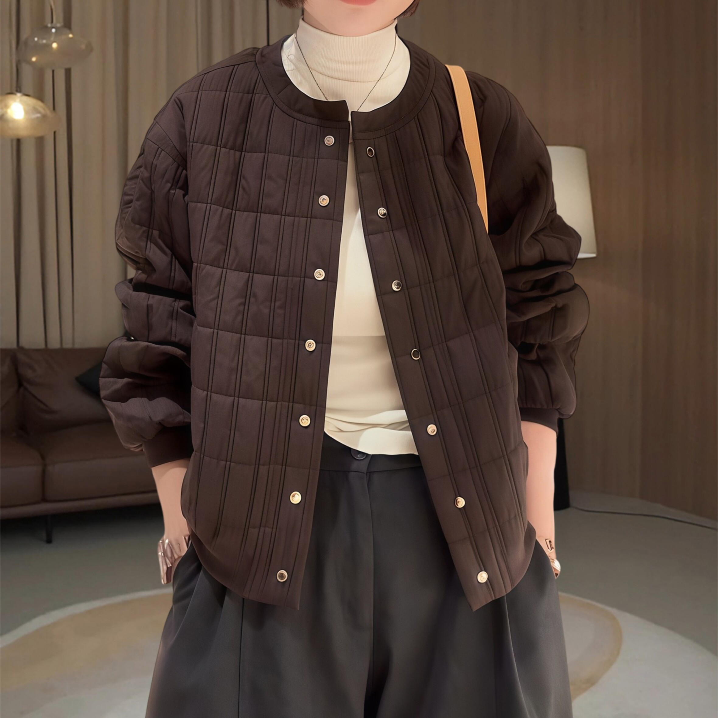 小众设计感通勤风长袖棉服女款2026新款秋冬季宽松显瘦气质外套潮
