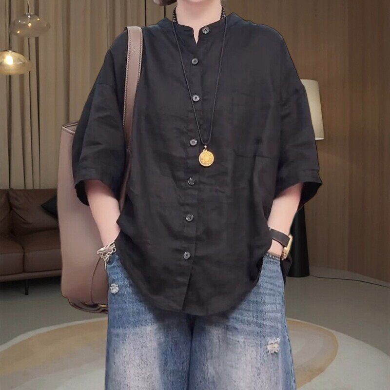 夏季立领宽松显瘦大码女衬衣