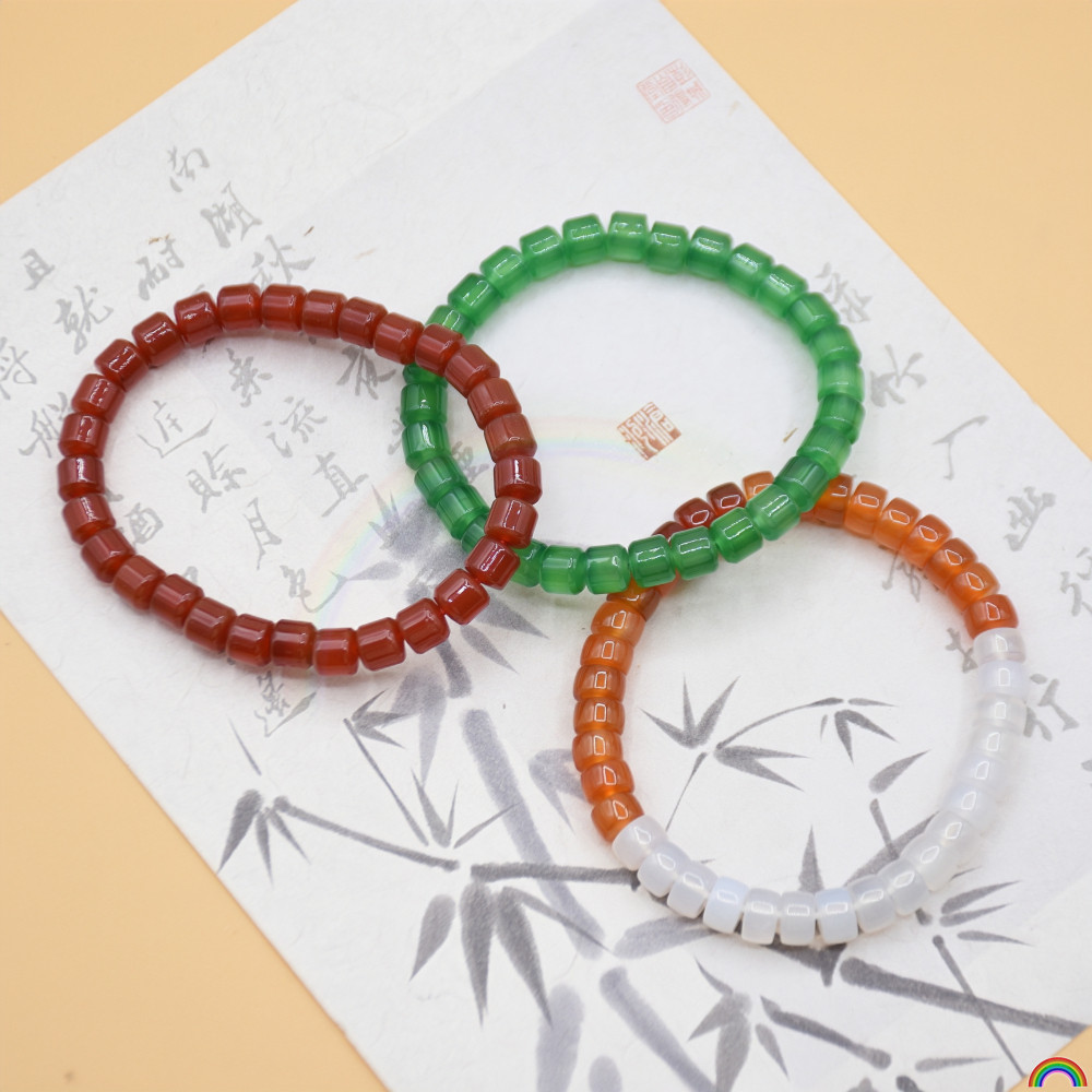 天然红绿玛瑙手串直切桶珠