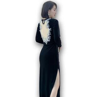 礼裙高级感礼服裙洋装 2033 金丝绒露背包臀开叉修身