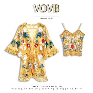 超仙别致开衫 高端休闲宽松钉珠刺绣网纱透视薄款 吊带 213 2030