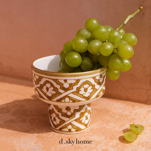 摩洛哥进口Chabi Chic手工陶瓷高碗水果碗 异域风情烛台套装摆件