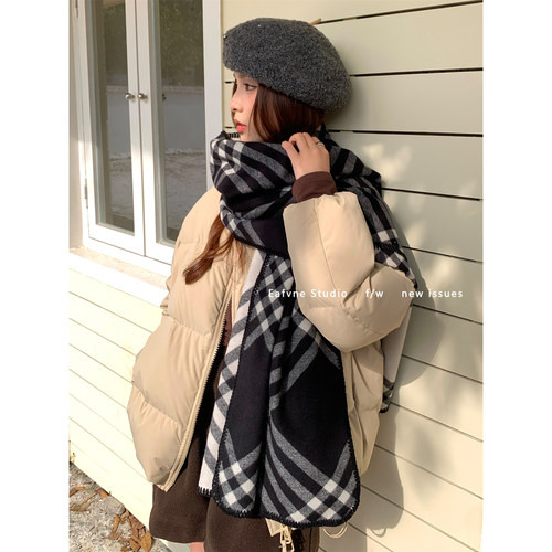 高级格纹英伦风围巾女松弛感
