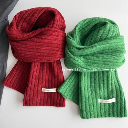 送礼竖纹秋冬羊毛围巾混纺兔绒