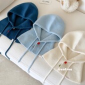 显白晴空蓝羊毛兔绒混纺巴拉克拉法帽冬季 保暖毛线帽围脖护耳针织