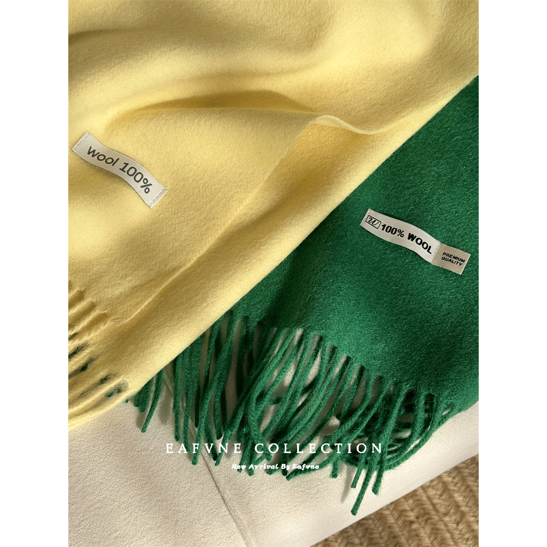 蓝色纯色100%澳洲羊毛围巾女秋冬