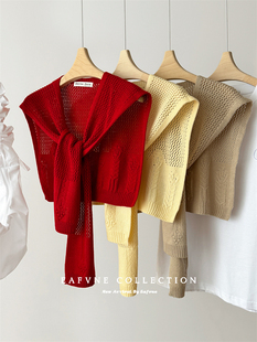 ins博主多功能针织披肩女早春配裙子打结装 饰假领子坎肩外搭围巾