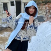 冬天一抹蓝韩式 蝴蝶结围巾巴拉克拉法帽女秋冬保暖围脖帽子一体帽