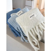 24AW新款 软糯羊毛混纺流苏围巾女冬季 韩国纯色高级感保暖披肩围脖