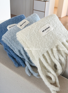 24AW新款软糯羊毛混纺流苏围巾女冬季韩国纯色高级感保暖披肩围脖