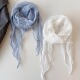 女夏天蓝色之恋蕾丝边丝巾包头三角巾木耳边围脖拍照薄款 围巾屁帘