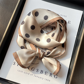 饰百搭小围巾发带 装 永不过时 奶茶色波点丝巾韩国ins复古领巾时尚