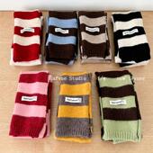 Y2K条纹毛绒针织围巾女穿搭装 韩里韩气原版 条纹细窄长款 饰围脖潮