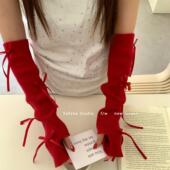 长堆堆袖 蝴蝶结针织半袖 手套女秋冬脚套保暖毛线百搭辣妹护臂手袖