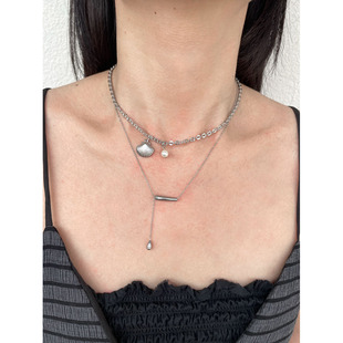 贝壳纹理设计感珍珠项链配饰女流苏吊坠颈链双层叠戴项链锁骨链