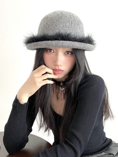 韩系经典 礼帽春秋渔夫帽驼毛显脸小时髦小众帽子复古百搭爵士帽