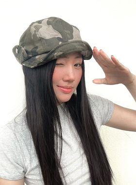 迷彩绿百变渔夫帽可卷边设计感短檐盆帽显脸小百搭遮阳帽云朵帽