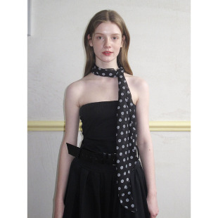 围巾春夏新款 饰长条丝巾田园复古飘带薄款 时髦波点蕾复古装 法式