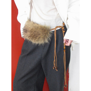 高级感仿皮草个性 百搭围脖ins围巾 腰封串珠腰带辣妹毛绒围时尚