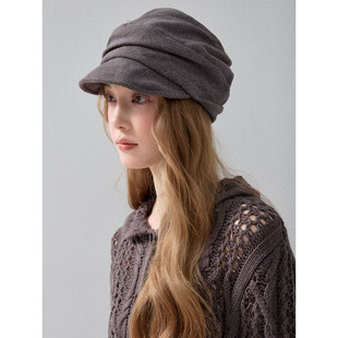 褶皱堆堆帽氛围感素颜休闲显脸小百搭保暖纯色包头帽气质马术帽