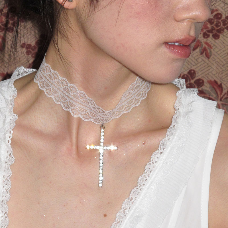 复古十字架项圈朋克潮酷锁骨链优雅搭配chocker女小众颈链新品