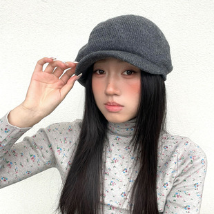 格蕾系超显脸小复古羊毛针织报童帽简约纯色八角帽女报童帽前进帽