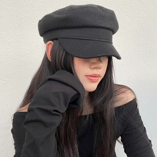 平顶帽文艺 复古毛呢八角帽韩版 人手bi备秋冬百搭纯色贝雷帽 经典