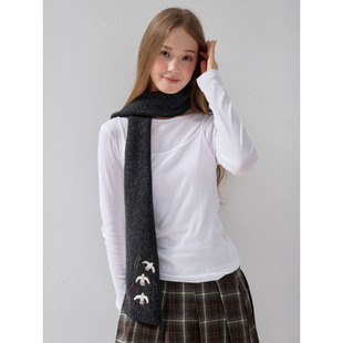 韩系百搭灰色小鸟刺绣围巾秋冬经典 高级感围脖保暖简约日常 款