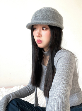 早春百搭氛围感针织马术帽女英伦复古小礼帽显脸小时尚百搭鸭舌帽