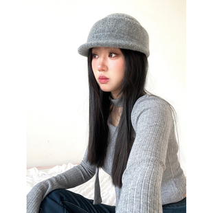 早春百搭氛围感针织马术帽女英伦复古小礼帽显脸小时尚 百搭鸭舌帽