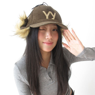 春秋新款 可爱字母刺绣棒球帽女鸭舌帽帽子加宽帽檐显脸小护耳毛绒
