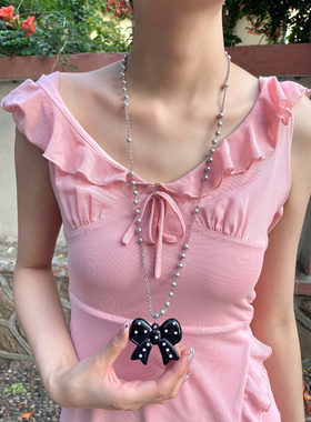 波点蝴蝶结珍珠ins项链不掉色女长款博主百搭锁骨链项链高级感