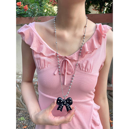 波点蝴蝶结珍珠ins项链不掉色女长款博主百搭锁骨链项链高级感