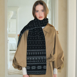 高级感费尔岛风波点针织围脖含羊毛凹造型毛绒百搭长条围巾