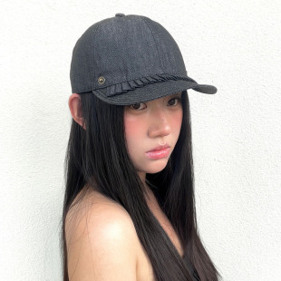 自留好版 小众复古花边纯色棒球帽学生风显脸小日韩帽子百搭 型