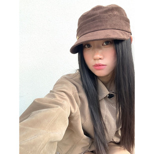 韩系风衣搭配秋冬新款 学院风显脸小百搭褶皱宽檐画家帽子英伦文艺