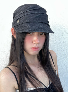 百搭复古早秋新款ins博主气质黑色马术帽女贝雷帽通勤帽子显脸小