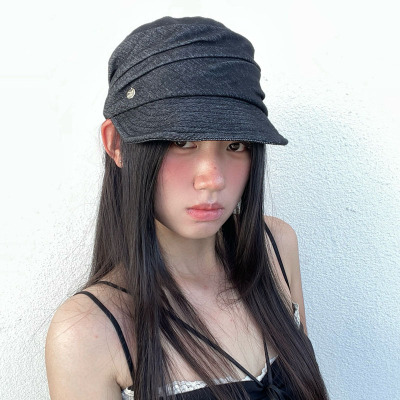 百搭复古早秋新款ins博主气质黑色马术帽女贝雷帽通勤帽子显脸小