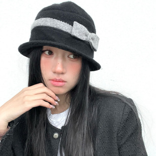 法式 礼帽女富家千金蝴蝶结小香风设计盆帽名媛甜美可爱 复古新款