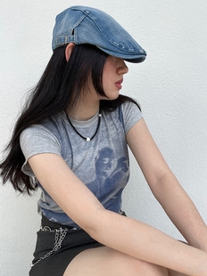 做旧水洗牛仔前进帽 百搭鸭嘴帽贝雷帽女鸭舌帽y2k 日系复古时尚